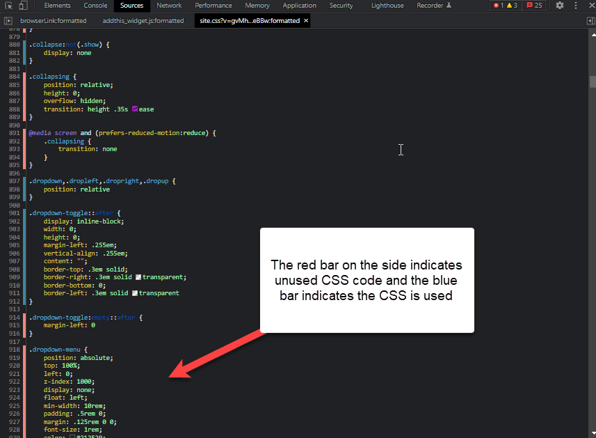 Chrome devtools shows unused css code